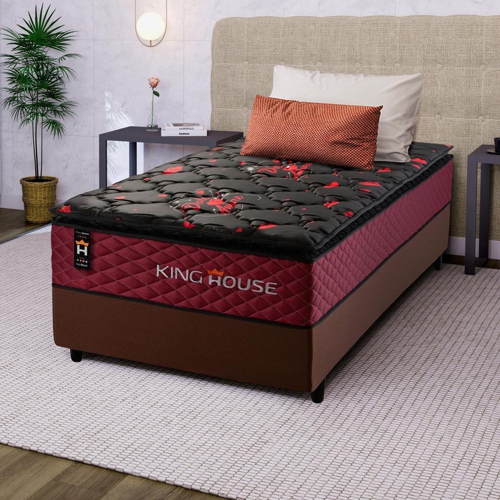 Conjunto Cama Box c/ Molas Ensacadas Toronto Vermelho Solteiro 88x188x66 em Oferta na Shopee
