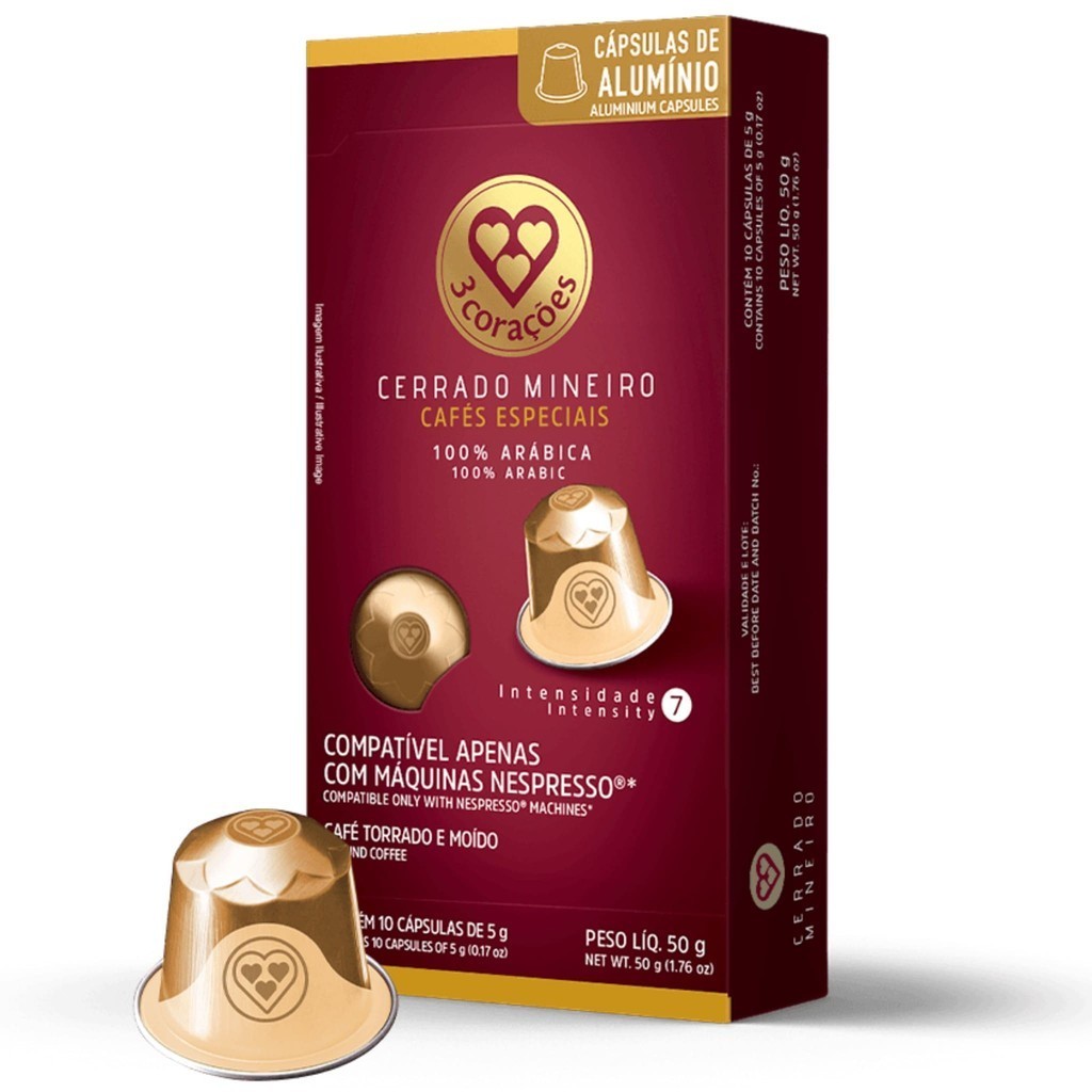 Cápsulas de Café Nespresso Cerrado Mineiro 50g 3 Corações Espresso Intensidade 7 Café Torrado e Moído 100% Arabica Conté