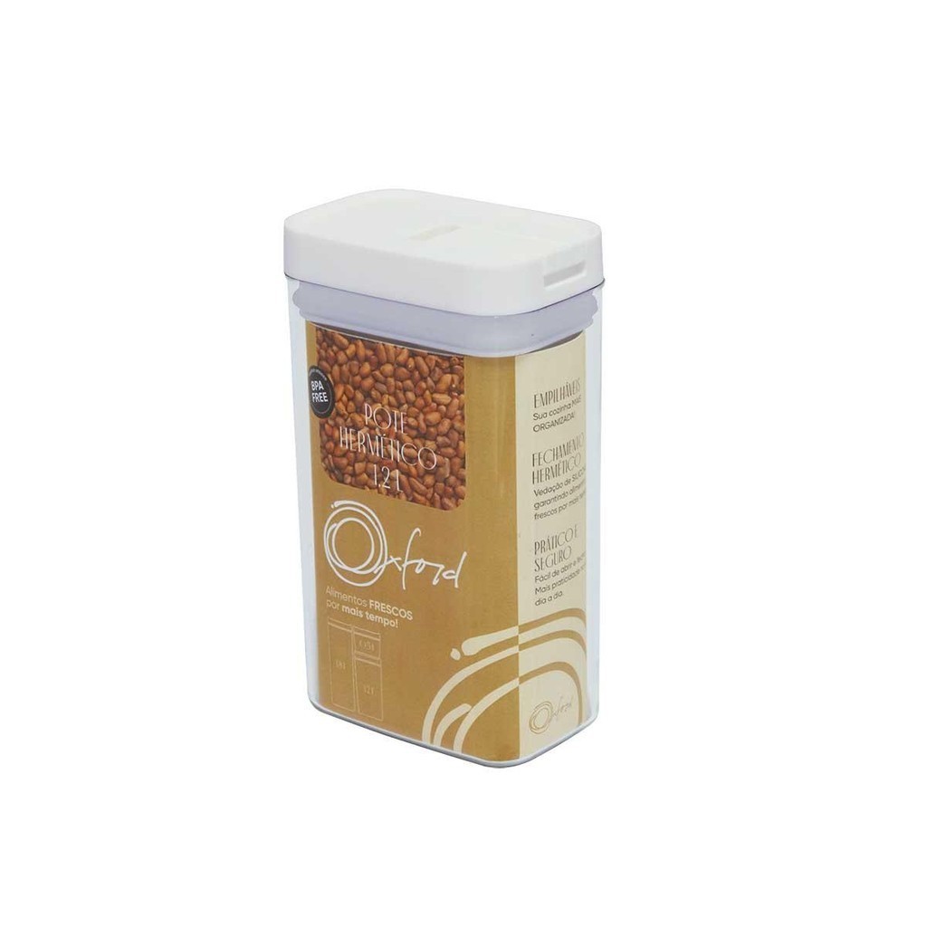 Pote Hermético Cristal (PP+PET) Retangular 1,2L Oxford White