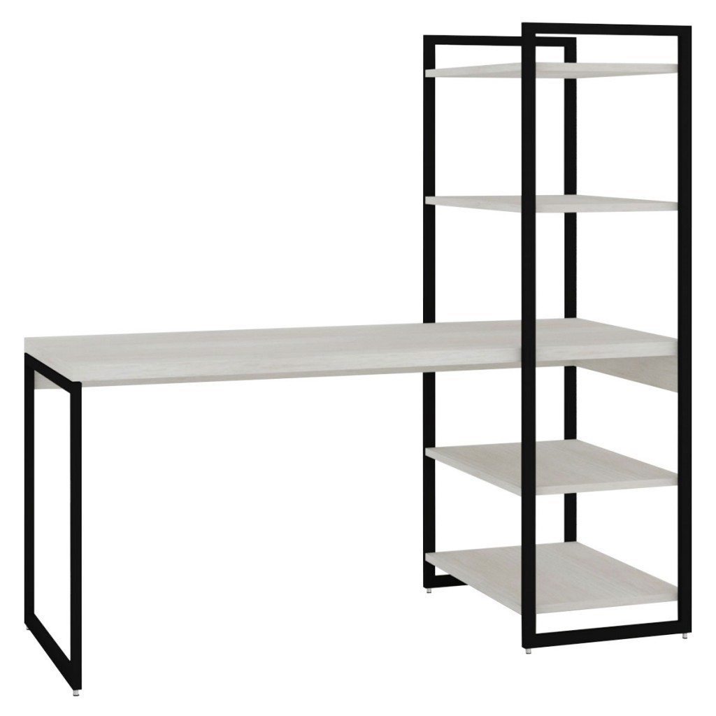 Detalhes do Mesa Escrivaninha Estilo Industrial Aço 4 Prateleiras Snow/Preto - Panorama Móveis