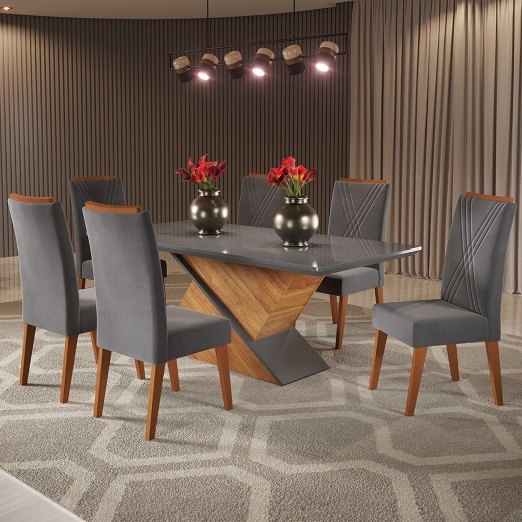 Mesa de Jantar 6 Lugares Stela com Vidro em Oferta na Shopee