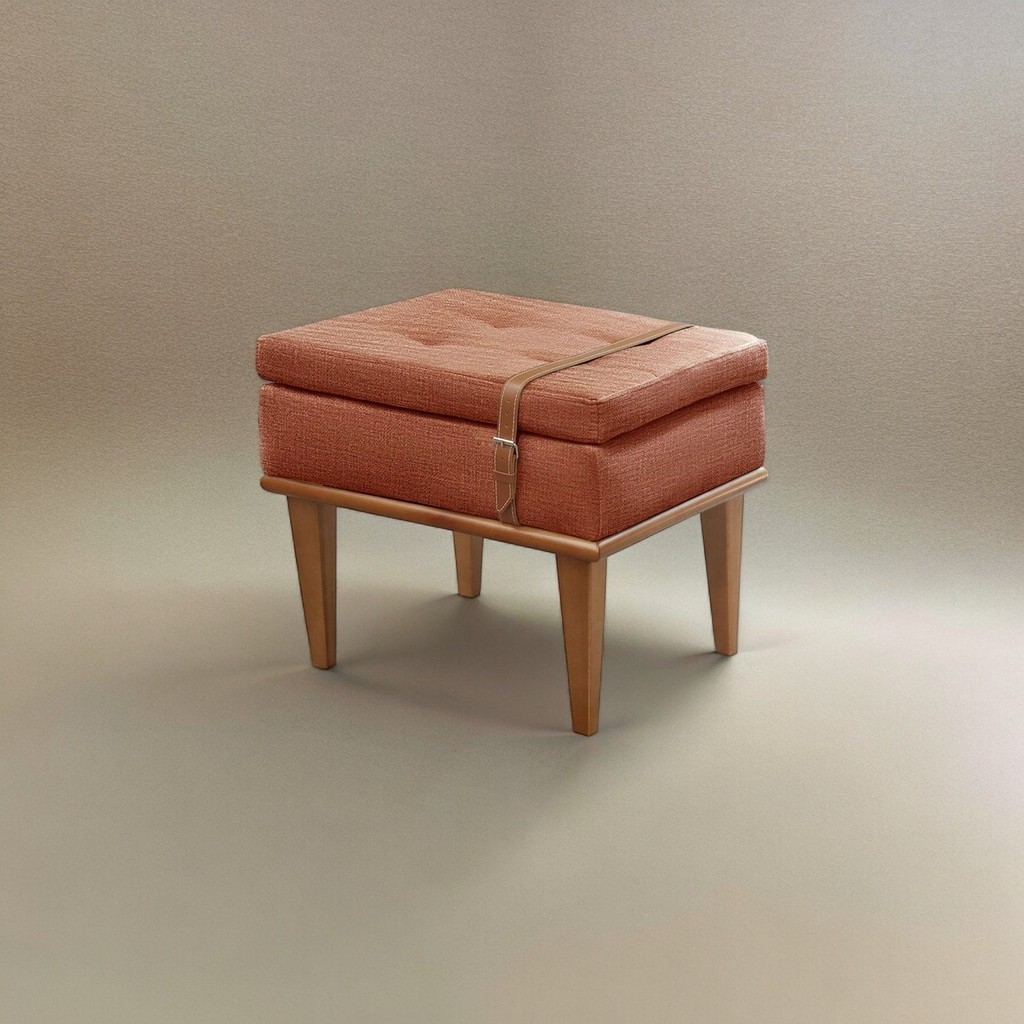 Puff Banqueta Madeira Maciça Londres Luxo Laranja Terracota Terracota