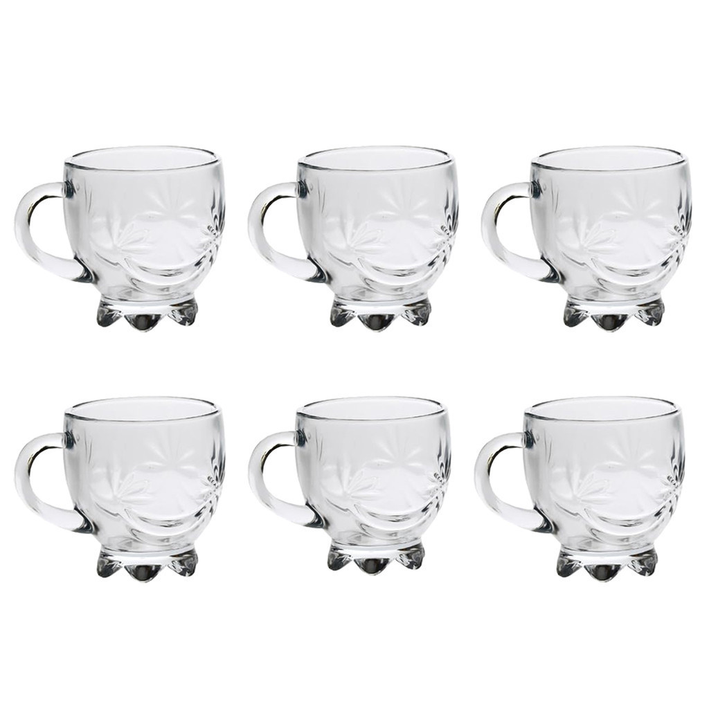 Kit Jogo Com 6 Xícaras De Cristal Transparente Café Expresso Coffee Time Design Em Alto Relevo