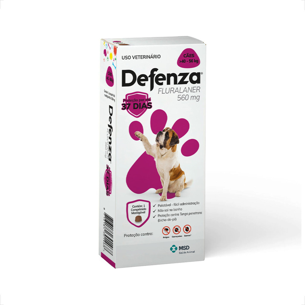 Defenza 560mg MSD Antiparasitário para Cães 40 a 56Kg - 1 Comprimido em Oferta na Shopee