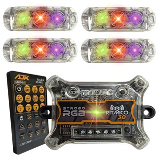 Kit Strobo Ritimico 4 farois Luz Rgb Forte Para Som Automotivo Caixa Bob AJK em Oferta na Shopee