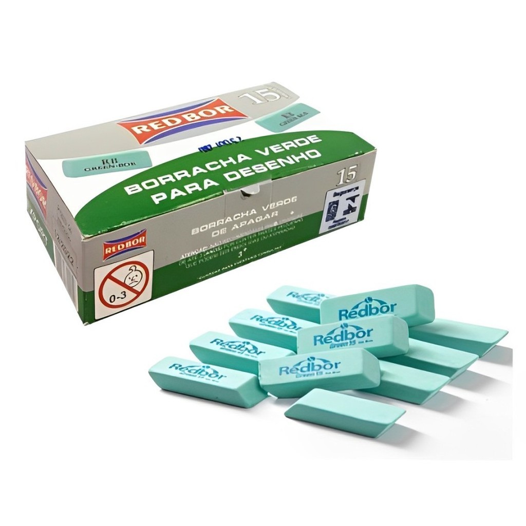 Caixa com 15 Borrachas Verde Red Bor em Oferta na Shopee