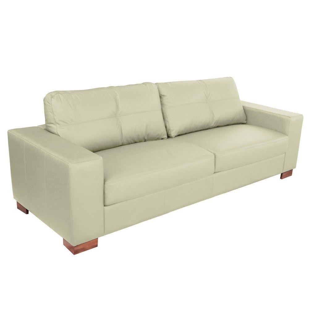 Imagem Sofá 3 Lugares Sala de Estar Pés Madeira kenny 210 cm Couro Off White G43 - Gran Belo