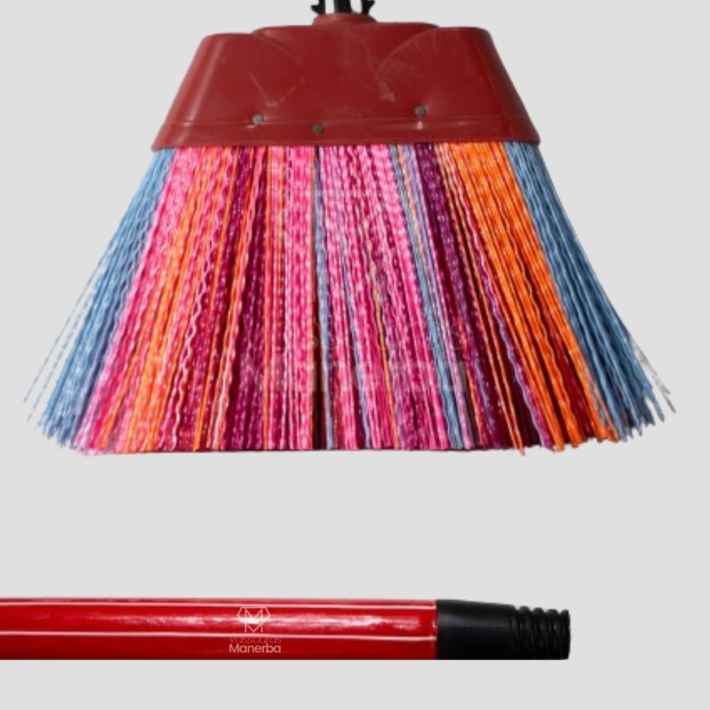 KIT VASSOURA DE NYLON COM CABO LISTRADO em Oferta na Shopee