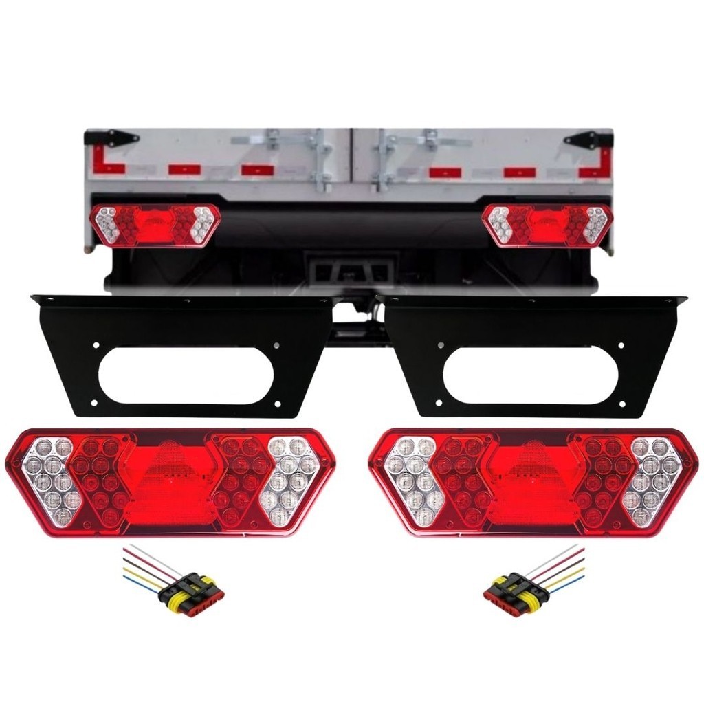 Kit Lanterna Traseira Implementos Guerra Carreta Led 24V Universal Após 2012 Com Chicote e Suporte