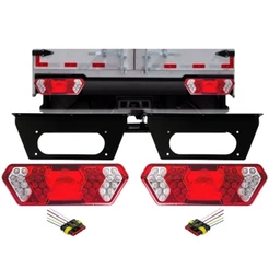 Kit Lanterna Traseira Implementos Guerra Carreta Led 24V Universal Após 2012 Com Chicote e Suporte