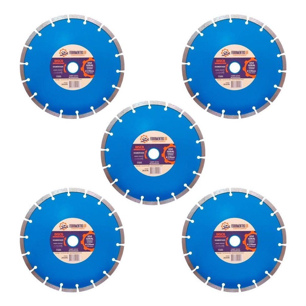 Kit 5 Disco de Corte Diamantado Segmentado 9 Polegadas (230mm) Ferramentas LDI