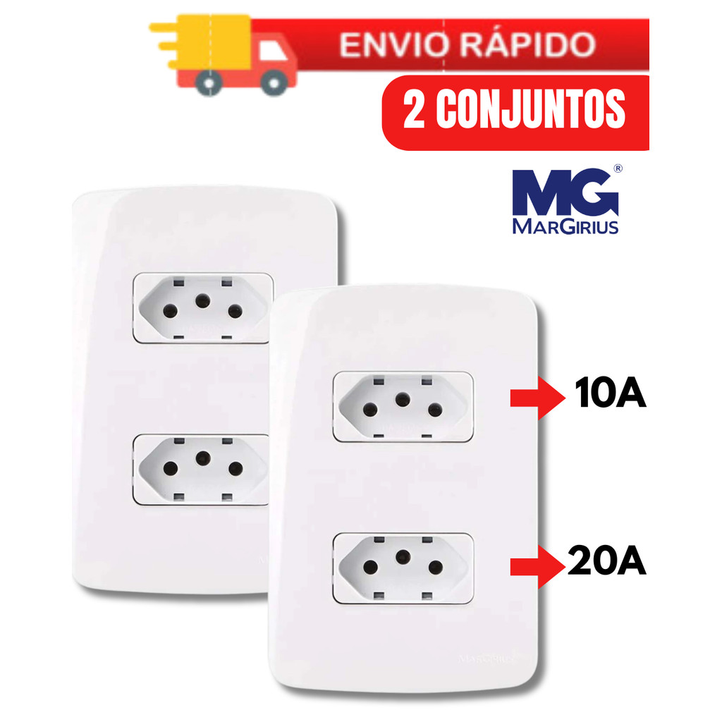 2 Conjuntos Tomada Dupla 10a + 20a 4x2 250V Branca Margirius B3 em Oferta na Shopee