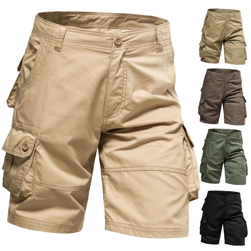 Seluar Lelaki Calça Cargo Curta Casual Com Seis Bolsos , Shorts Masculinos Vários Algodão , Ajuste Relaxado , Ao Ar Livr