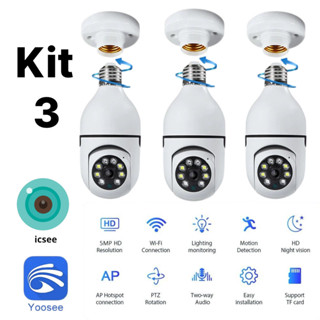 KIT Câmera wifi sem fio giratória 360 com encaixe lampada bocal rosca ptz full HD visão noturna segurança yoosee icsee em Oferta na Shopee