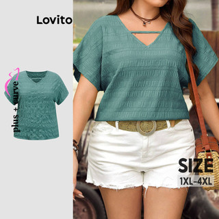 Lovito Blusa Plus Size Curve Casual Plain Jacquard para Mulheres LBL18316 em Oferta na Shopee