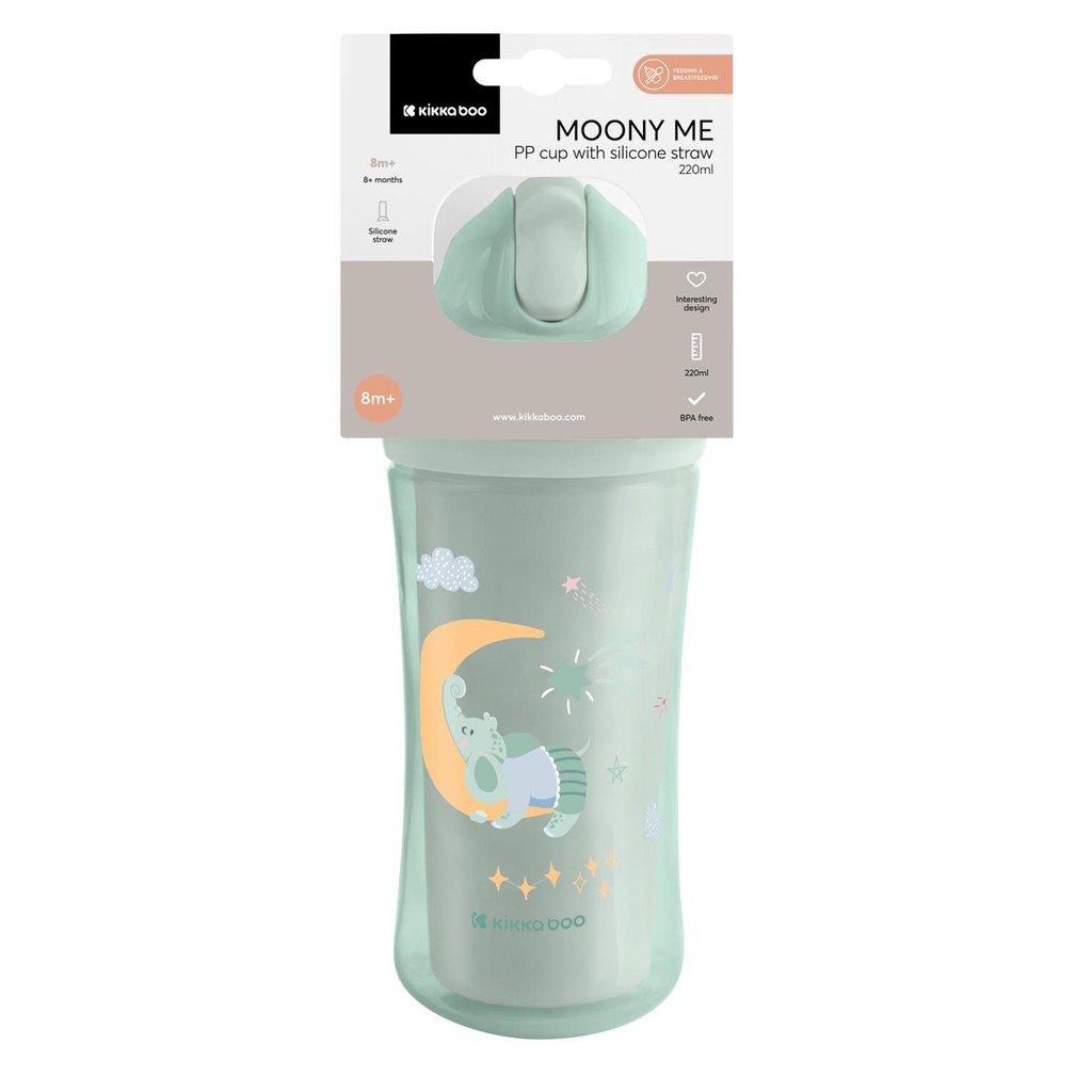 Copo Infantil com Canudo de Silicone Moony Me Mint 220ml KikkaBoo em Oferta na Shopee