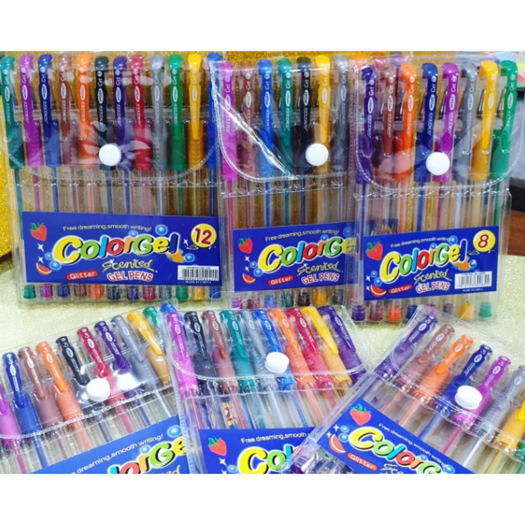 Kit6/8/10/12 caneta marca-texto Canetas Gel Cheirinho de Frutas Coloridas Perfumadas Brilhante Glitter Neon Tons Pastel