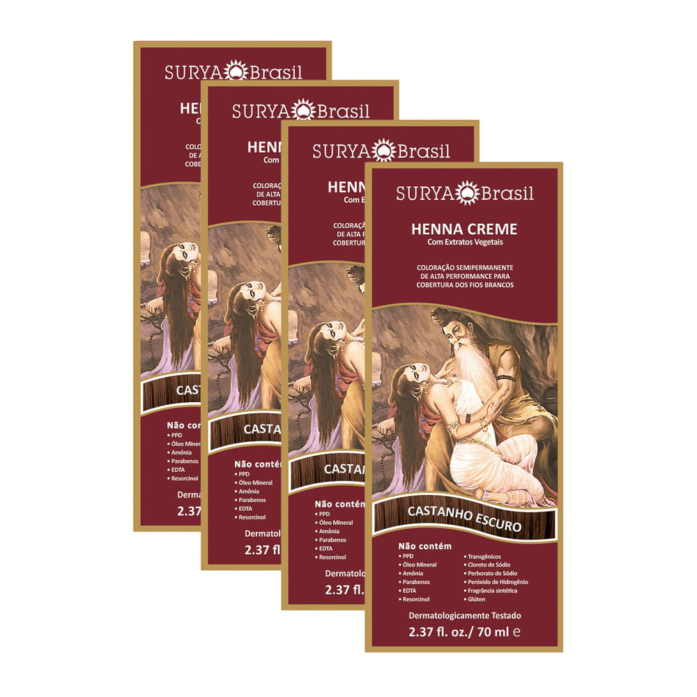 Henna Creme Surya Brasil Castanho Escuro | Kit com quatro unidades em Oferta na Shopee