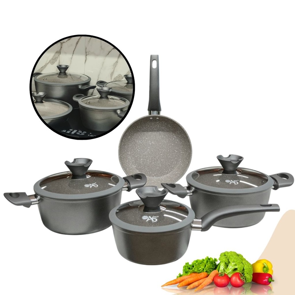 Conjunto de Panelas 4 Pçs Granito Antiaderente Com Indução Panela, Caçarola, Frigideira Orleans