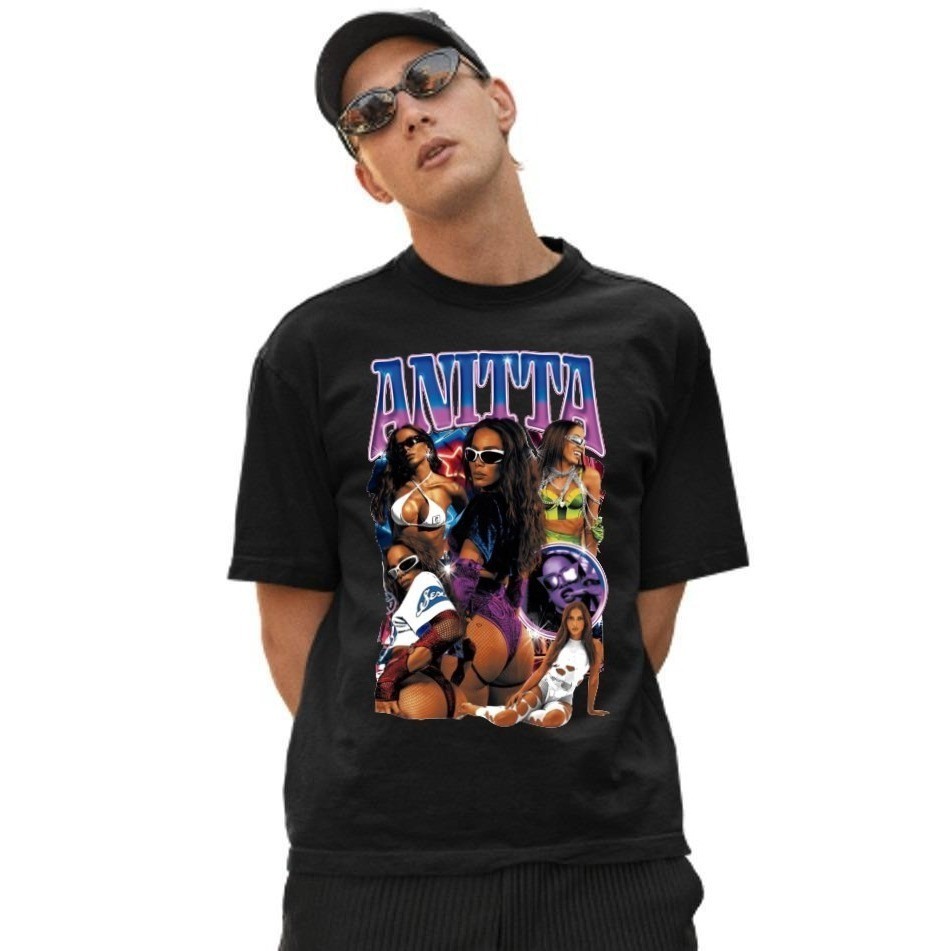 Camiseta Algodão Anitta 90s Vintage Camisa Blusa Estampada Cantora Funk