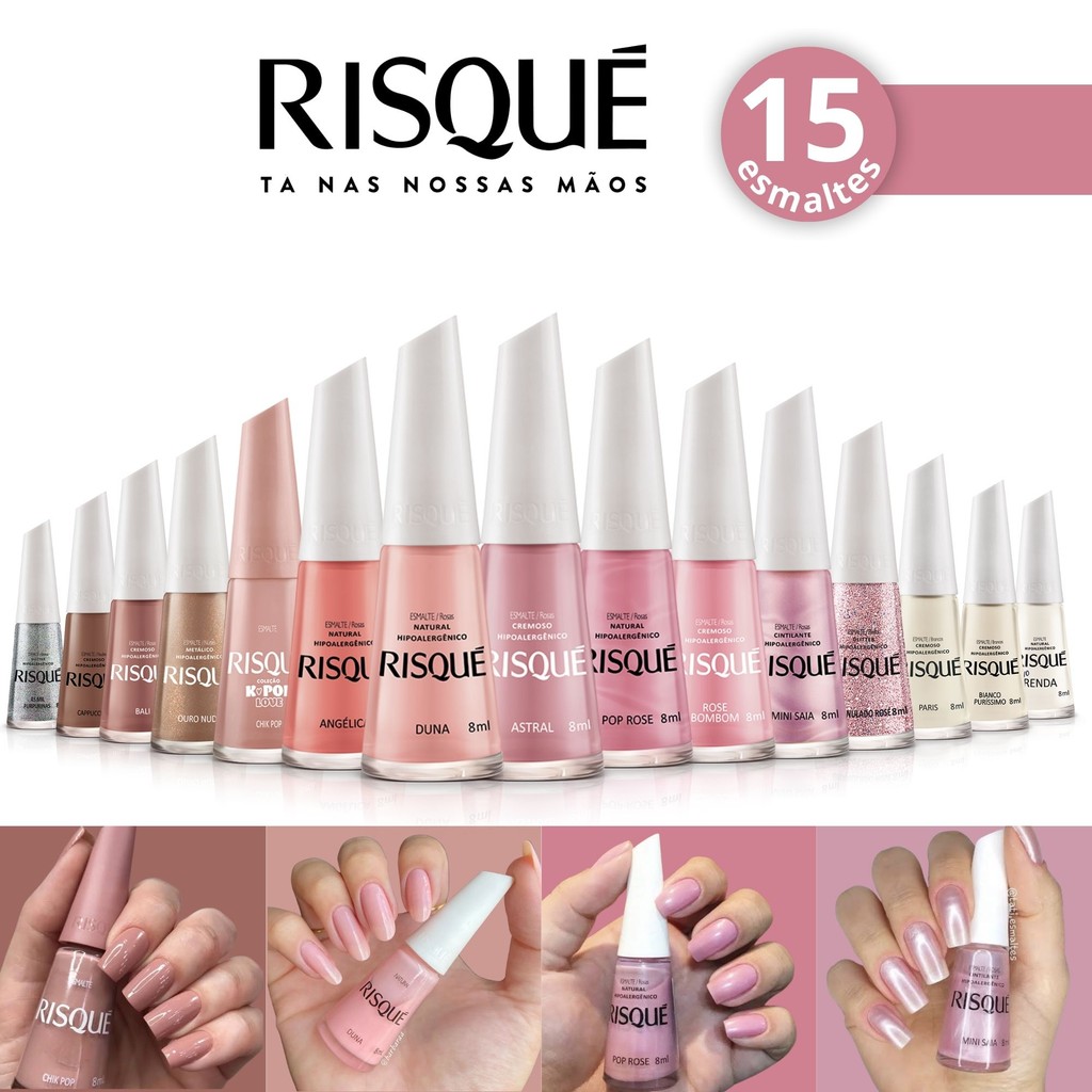 Kit 15 Esmaltes RISQUE Tons Nude Rosados e Marrons Vermelho Atacado em Oferta na Shopee
