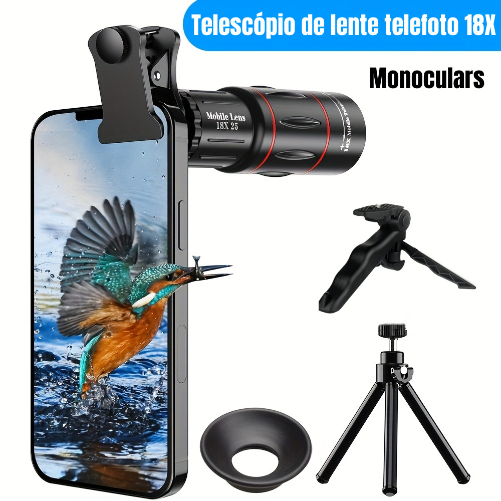 Imagem 18X25 Lente Telescópio Com Clip Telescópio Universal Para Smartphone Hd Com Tripé