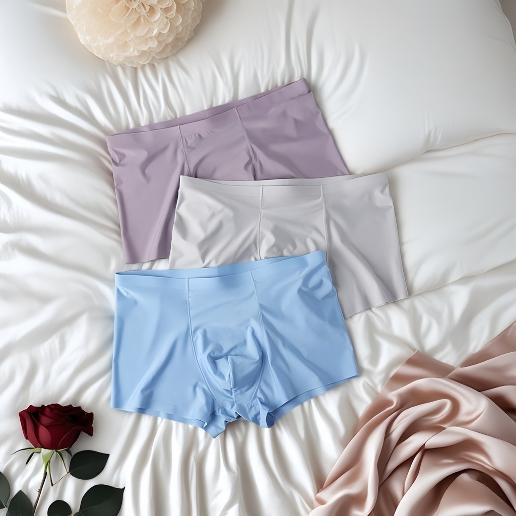Cueca Boxer Masculina De Seda Gelada , Fina , Sem Costura , Boxers Respiráveis Para Jovens em Oferta na Shopee
