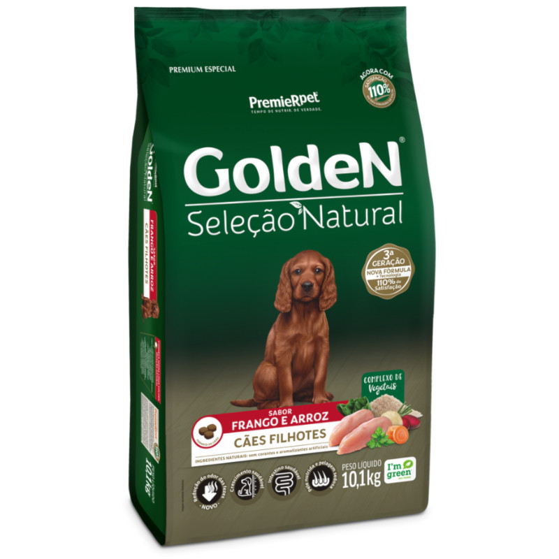 Ração GoldeN Seleção Natural cachorros filhotes frango e arroz 10,1kg em Oferta na Shopee