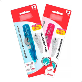 Fita Corretiva Pentel Correction Retratil Refil Gratis 6 Mt em Oferta na Shopee