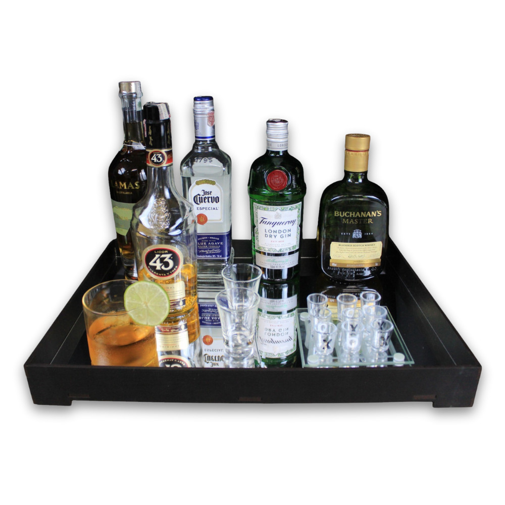 Bandeja Espelhada Preta Grande Decorativa Luxo Bar Taça Café Aparador Servir Recepção Escritório Mdf