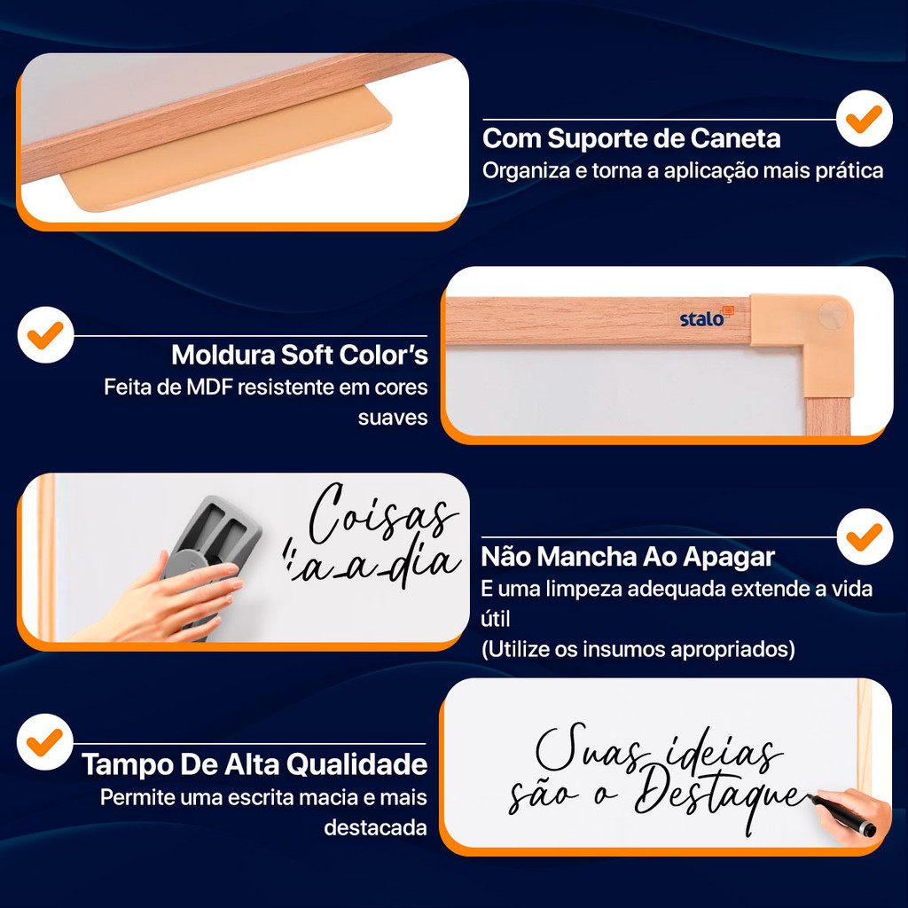 Quadro Branco Lousa Branca 90x60cm Moldura Em Madeira Com Porta Apagador