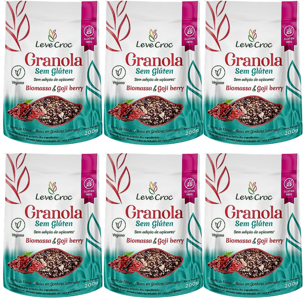 Kit 6 Granola Sem Açúcar Biomassa Goji Berry 200g Leve Croc