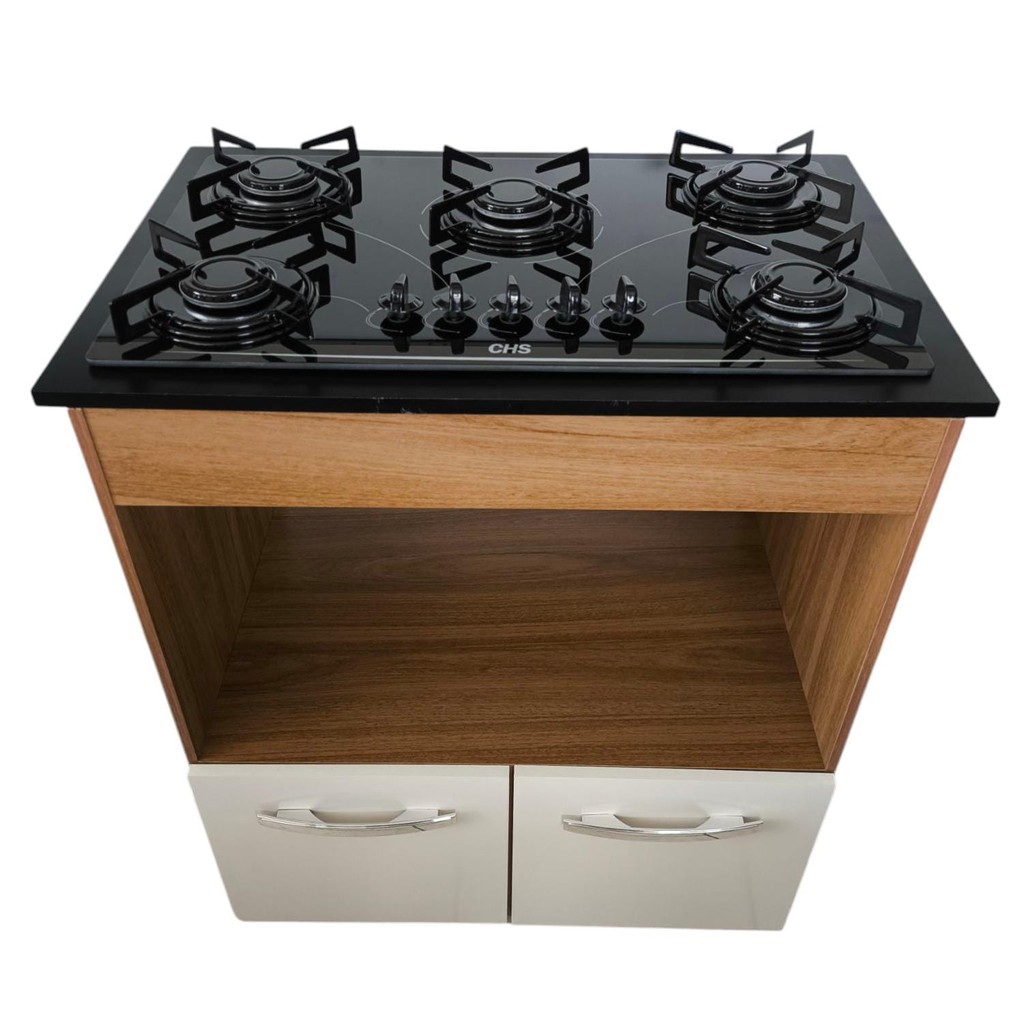 Balcão em Madeira MDP + Fogão Cooktop A Gás 5 Bocas Acendimento Manual Saldo