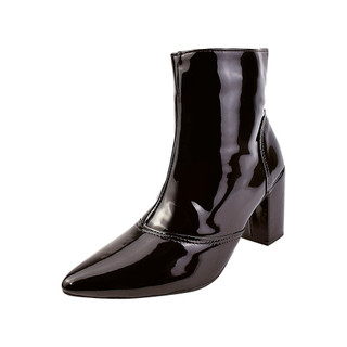 Bota Cano Curto Rosa Chic Calçados Bico Fino Salto Alto Zíper Feminino Verniz Preto