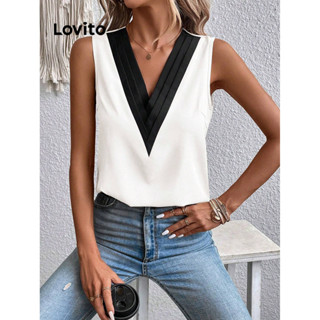 Lovito Elegante Blusa Feminina Lisa Colorblock LBL09034