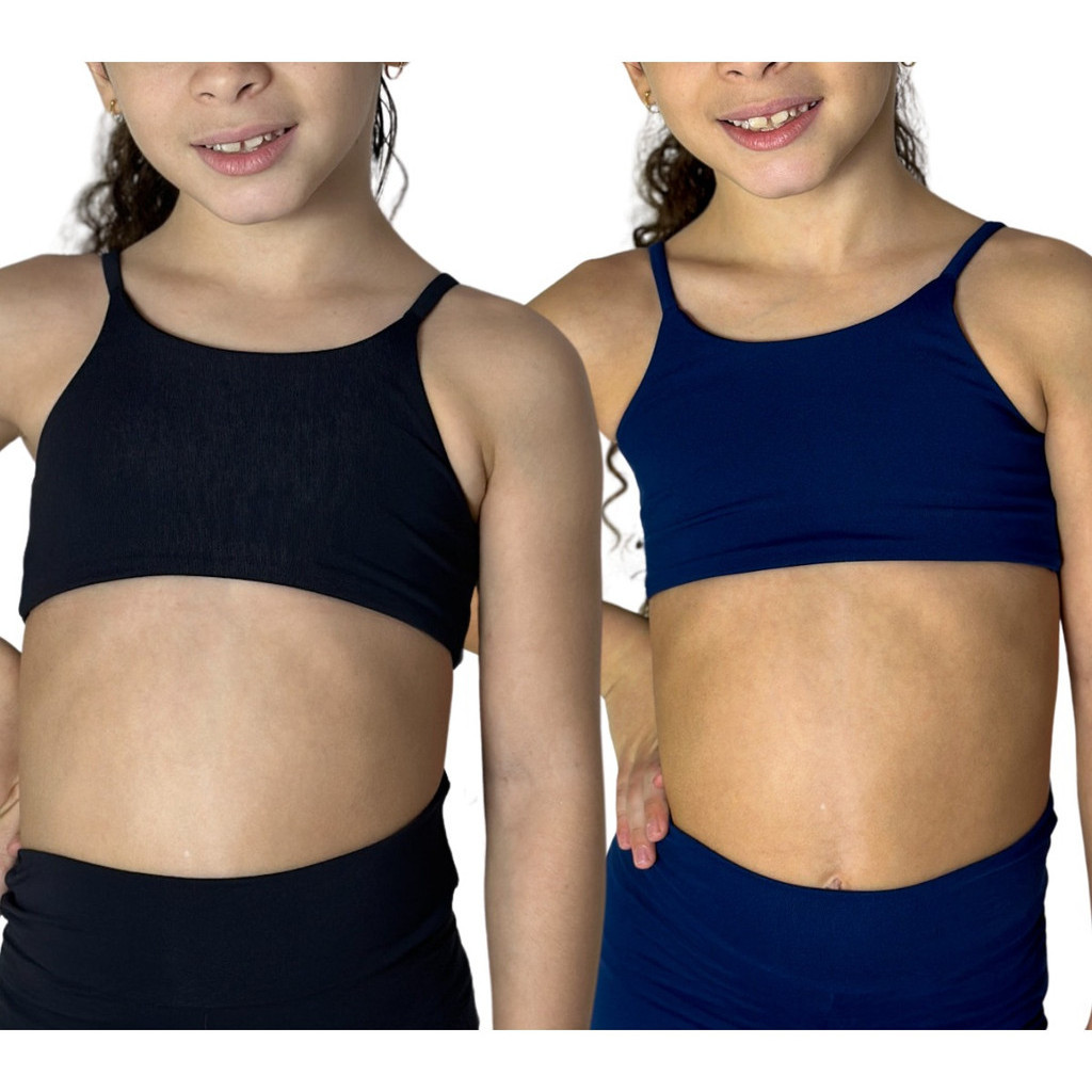 Top Infantil Kids Fitness Kit 2 Unidades Poliamida Alça Fina