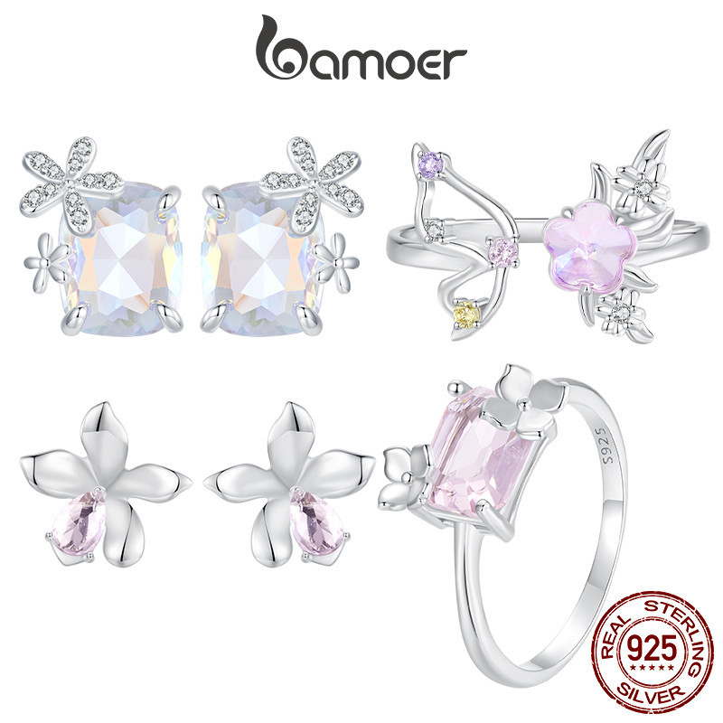 Bamoer Brincos Prata 925 Flor Rosa Borboleta Stud Gentle SCR1012​ em Oferta na Shopee