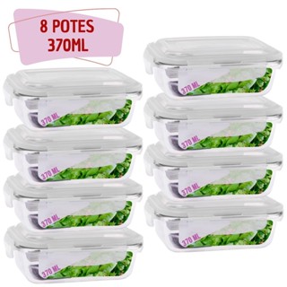 Kit 8 Pote Vidro Tampa Silicone Hermetica Retangular 370ml em Oferta na Shopee