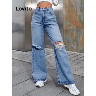 Lovito Jeans feminino casual com buraco liso LNL51216