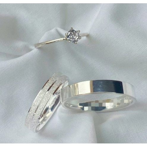 Par De Aliança banhado prata 925 Namoro compromisso Lisa quadrada e diamantada chanfrada 4mm + Gravação COD-83 em Oferta na Shopee