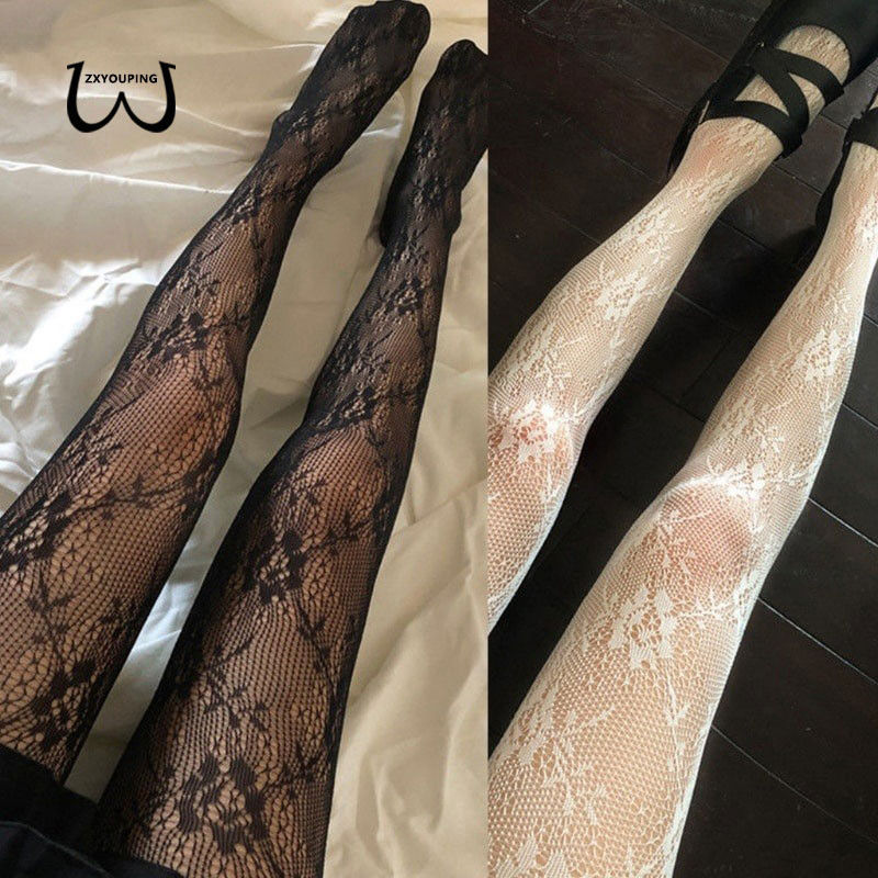 ZXYOUPING Meias-Calças De Malha floral Estilo Lolita Sexy Para Mulheres Pretas Respiráveis De Cintura Alta Party Club