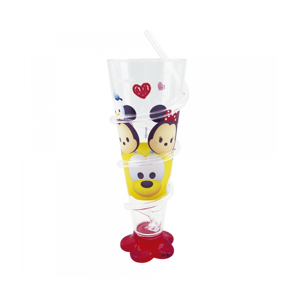 Copo Cone Vermelho Infantil de Acrilico Com Canudo Mickey e Minnie 250ml - Produto Licenciado Disney