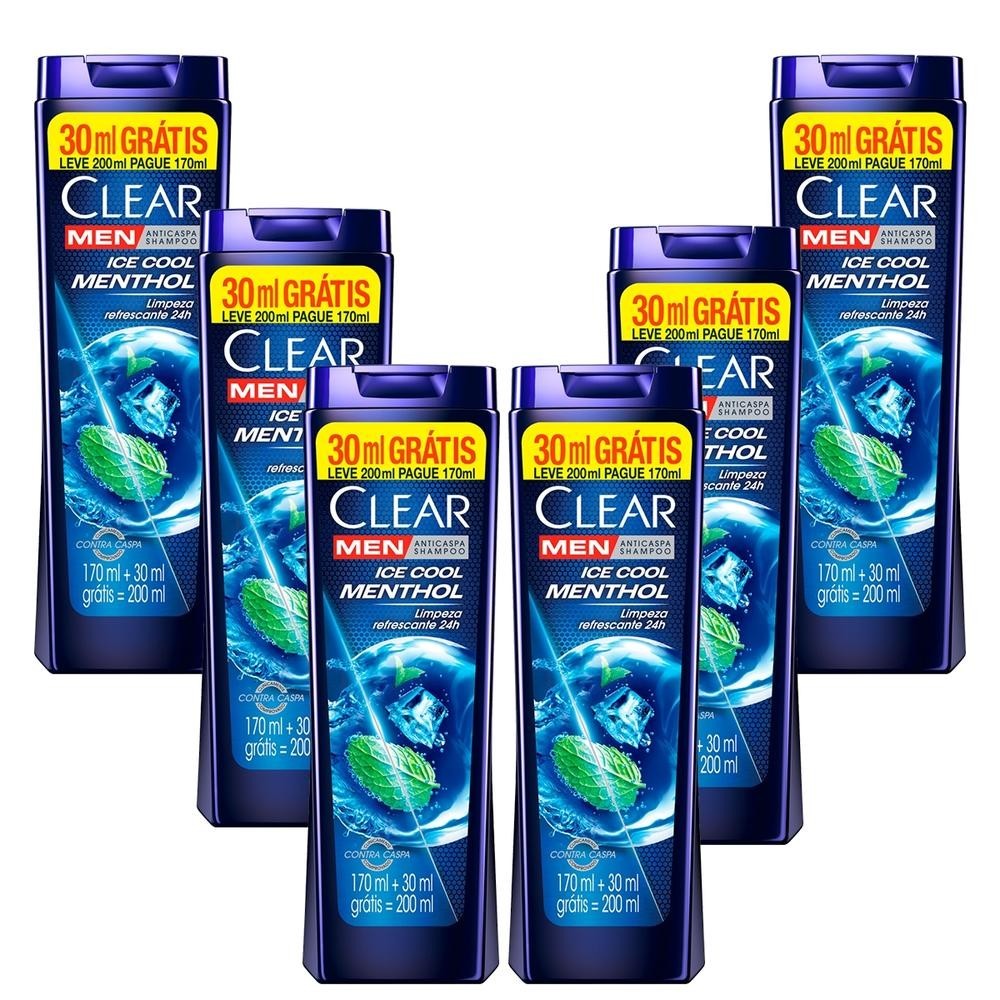Kit c/6 Shampoo Anticaspa Ice Cool Menthol Clear Men 200ml em Oferta na Shopee