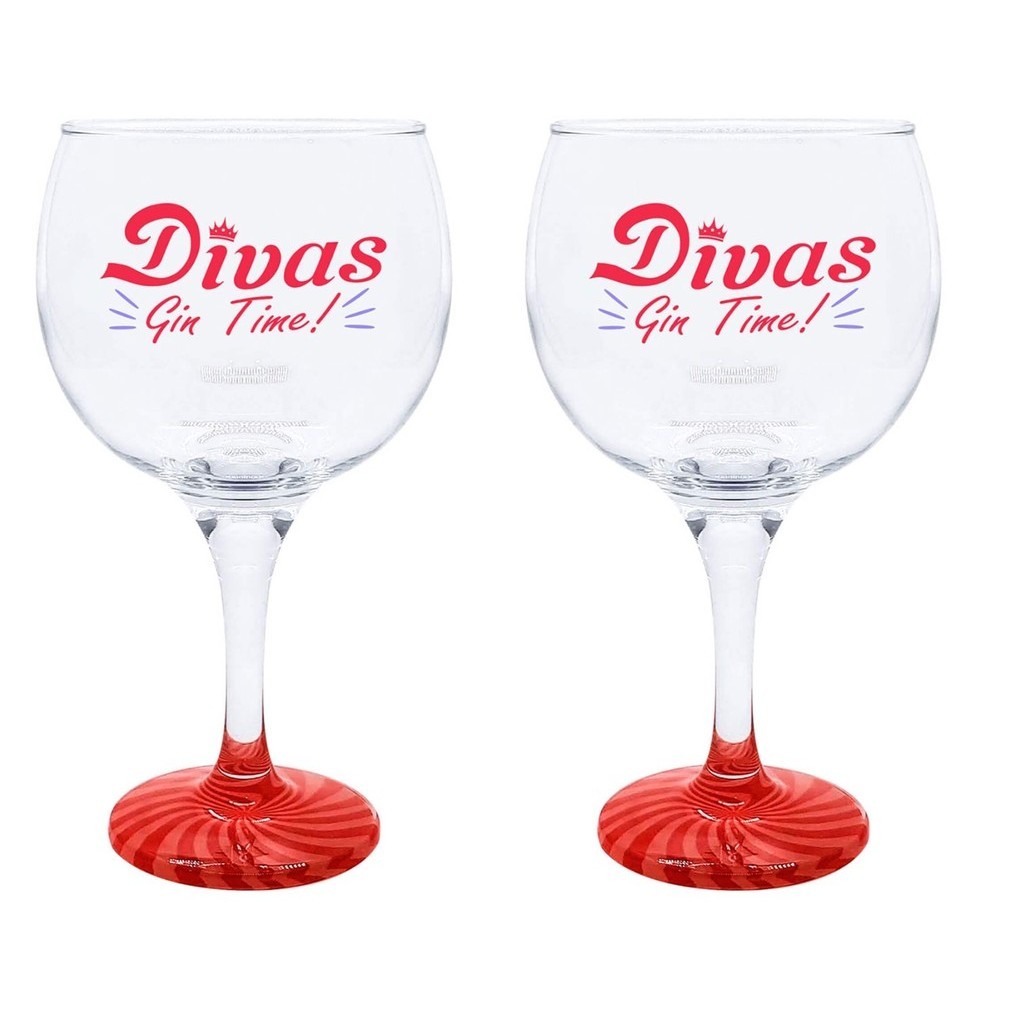 Kit 2 Taças Gin Vidro Divas Gin Time Base Colorida 600ml