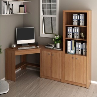 Escrivaninha de Canto com 1 Gaveta, Armário Baixo e Armário Alto Amendoa em Oferta na Shopee