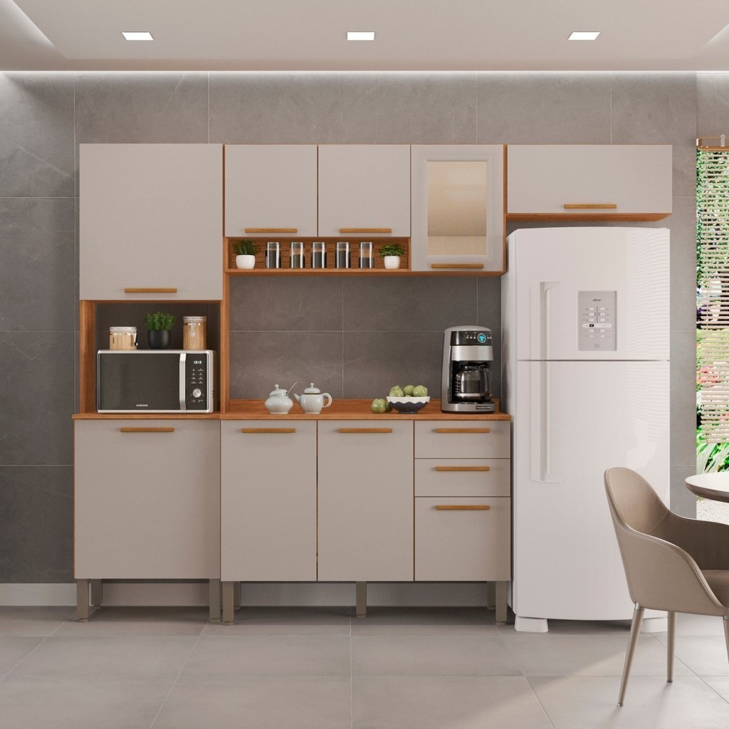 Cozinha Compacta 4 Peças 9 Portas 2 Gavetas Bella Cinamomo/Off White - Home & Living