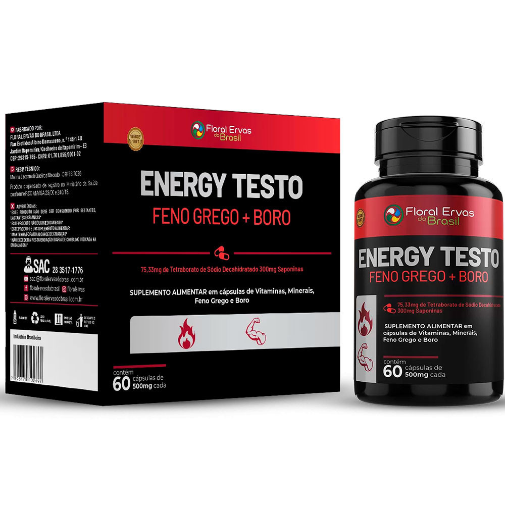 Energy Testo - Feno Grego + Boro - 60 Capsulas - Floral Ervas do Brasil