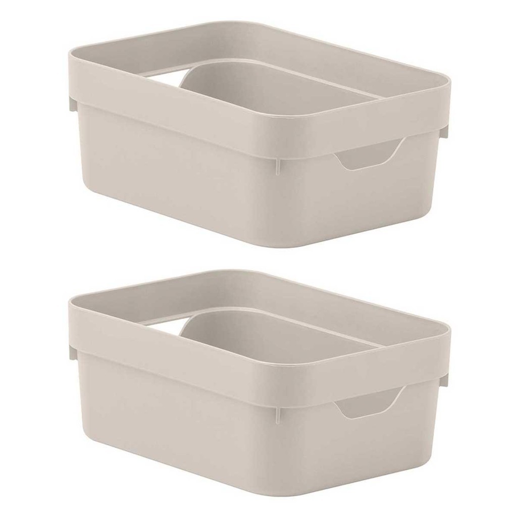 Kit 2 Caixa Plástica 2L Organizadora Multiuso OU Cube Bege - Home & Living