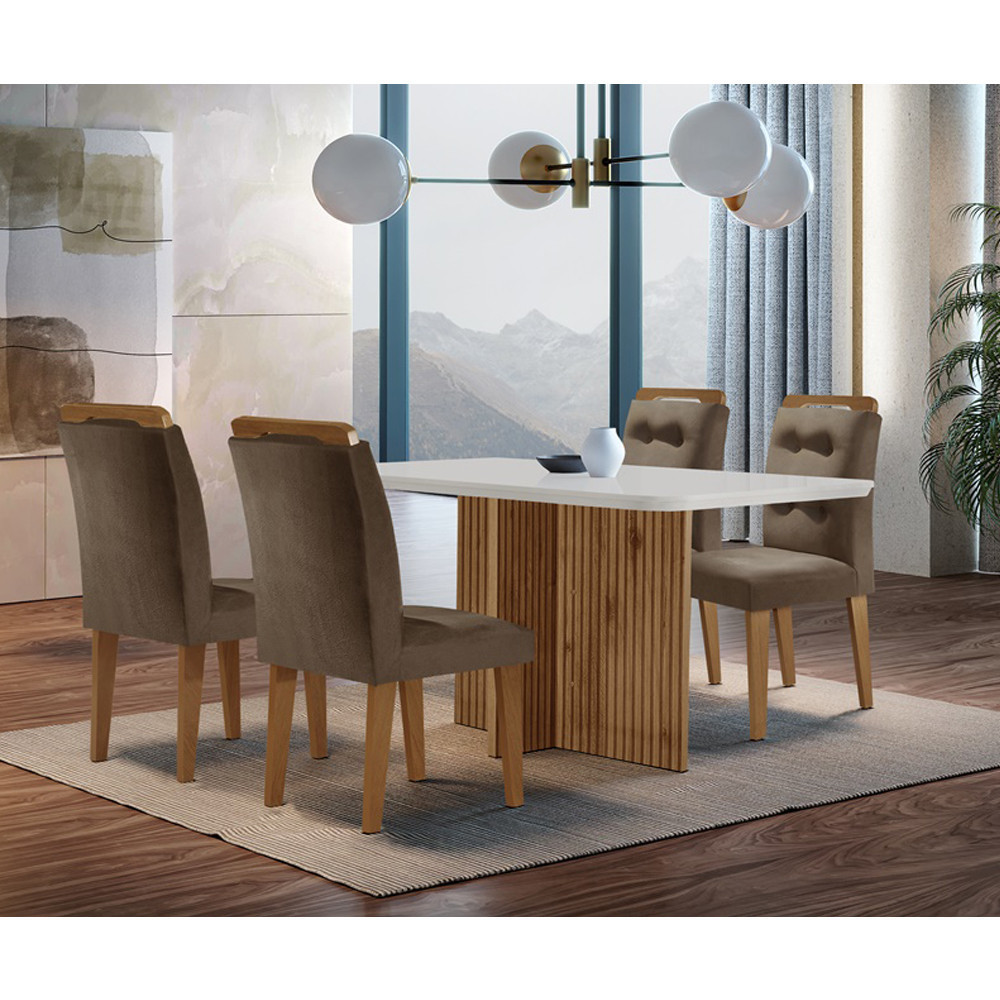 Sala de Jantar Mesa Olímpia 120CM MDF Canto Copo com 4 Cadeiras Carol Moderna em Oferta na Shopee