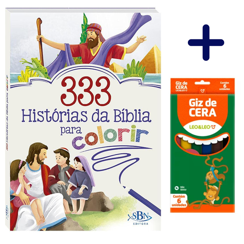 Livro 333 Histórias da Bíblia para Colorir + Caixa de Giz de Cera Ilustrada Infantil | SBN Crianças
